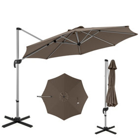 Costway 3M Round Patio Parasol Outdoor Adjustable Cantilever Umbrella w/ 360 Rotation