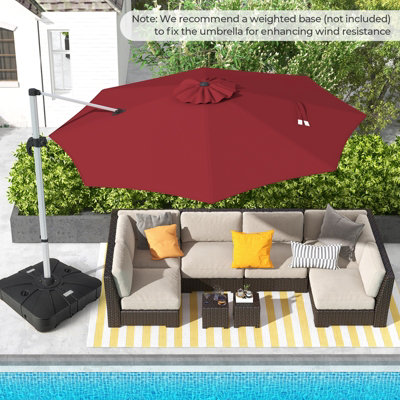 Costway 3M Round Patio Parasol Outdoor Adjustable Cantilever Umbrella w/ 360 Rotation - 4
