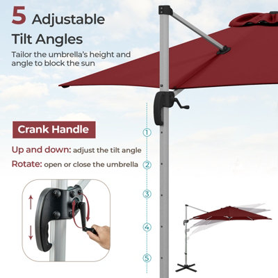 Costway 3M Round Patio Parasol Outdoor Adjustable Cantilever Umbrella w/ 360 Rotation - 6