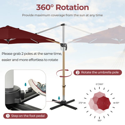 Costway 3M Round Patio Parasol Outdoor Adjustable Cantilever Umbrella w/ 360 Rotation - 7