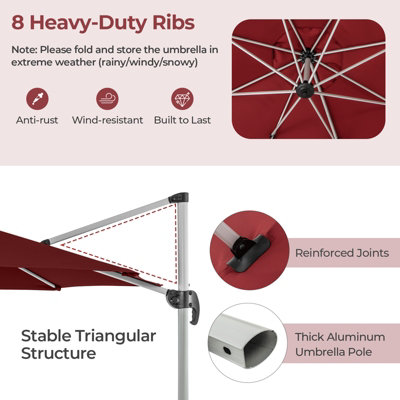 Costway 3M Round Patio Parasol Outdoor Adjustable Cantilever Umbrella w/ 360 Rotation - 8