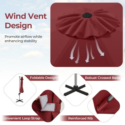 Costway 3M Round Patio Parasol Outdoor Adjustable Cantilever Umbrella w/ 360 Rotation - 9