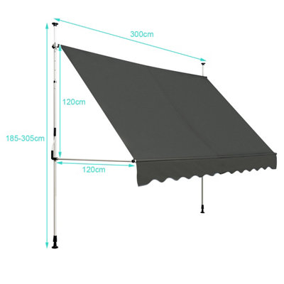 Costway 3M Telescopic Canopy Retractable Adjustable Outdoor Clamp Awning Sun Shelter