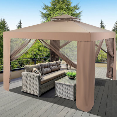 Costway 3m x 3m Outdoor Gazebo Pavilion Canopy Tent with Zipped Mesh Side Wall - 3