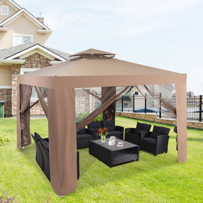 Costway 3m x 3m Outdoor Gazebo Pavilion Canopy Tent with Zipped Mesh Side Wall - 5