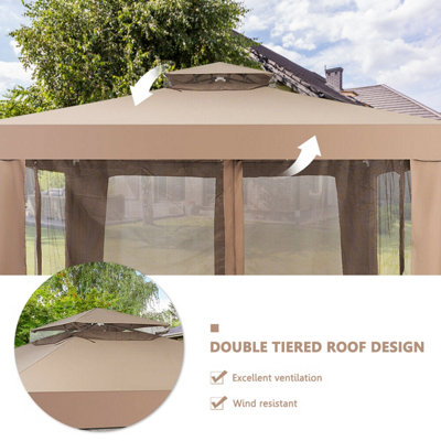 Costway 3m x 3m Outdoor Gazebo Pavilion Canopy Tent with Zipped Mesh Side Wall - 8