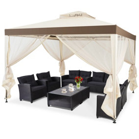 Costway 3m x 3m Outdoor Gazebo Pavilion Canopy Tent with Zipped Mesh Side Wall