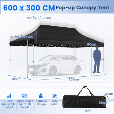 Costway 3M x 6M Pop-up Canopy Tent Folding Instant Sun Shelter w/ Carrying Bag - 3