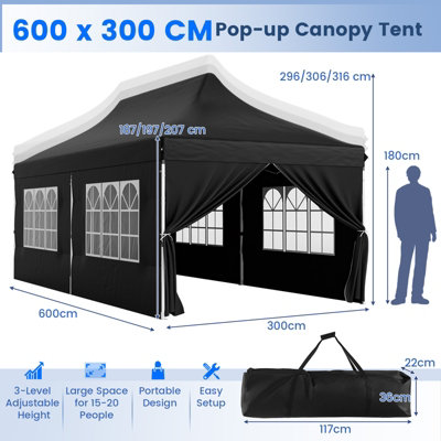 Costway 3M x 6M Pop up Canopy Tent Garden Gazebo Canopy Sun Shelter W/ 6 Sidewalls - 3
