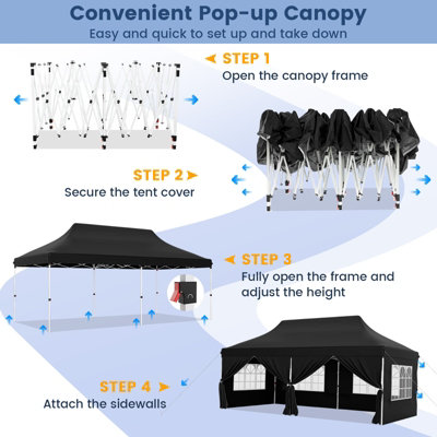 Costway 3M x 6M Pop up Canopy Tent Garden Gazebo Canopy Sun Shelter W/ 6 Sidewalls - 7