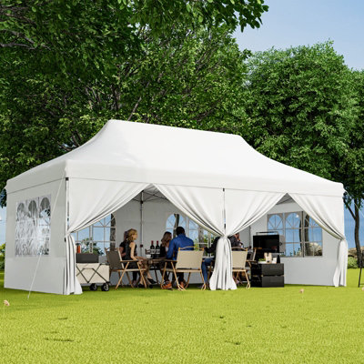 Costway 3M x 6M Pop up Canopy Tent Garden Gazebo Canopy Sun Shelter W 6 Sidewalls