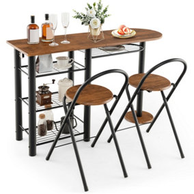 Costway 3PCS Dining Table Set Kitchen Bar Dinette Industrial Breakfast Table w/ 2 Foldable Chairs