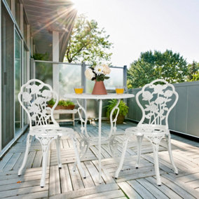 Costway 3Pcs Garden Bistro Dining Table Chairs Set Cast Aluminum Rose Design Furniture