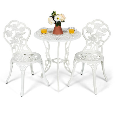 Costway 3Pcs Garden Bistro Dining Table Chairs Set Cast Aluminum Rose Design Furniture
