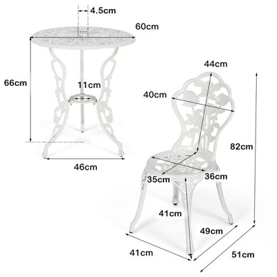 Costway 3Pcs Garden Bistro Dining Table Chairs Set Cast Aluminum Rose Design Furniture
