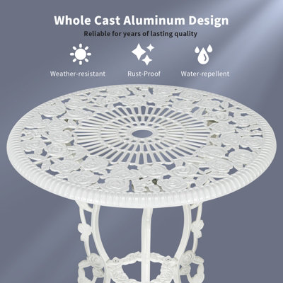 Costway 3Pcs Garden Bistro Dining Table Chairs Set Cast Aluminum Rose Design Furniture