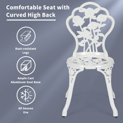Costway 3Pcs Garden Bistro Dining Table Chairs Set Cast Aluminum Rose Design Furniture