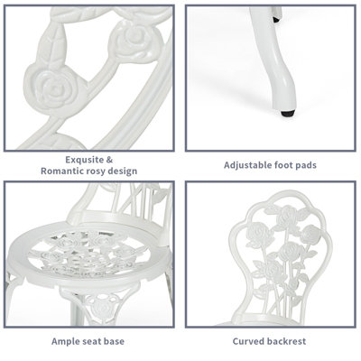 Costway 3Pcs Garden Bistro Dining Table Chairs Set Cast Aluminum Rose Design Furniture