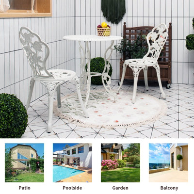 Costway 3Pcs Garden Bistro Dining Table Chairs Set Cast Aluminum Rose Design Furniture
