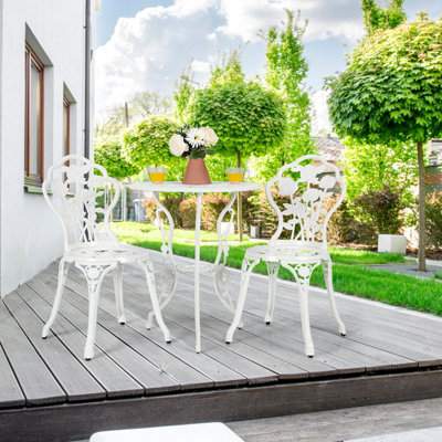 Costway 3Pcs Garden Bistro Dining Table Chairs Set Cast Aluminum Rose Design Furniture