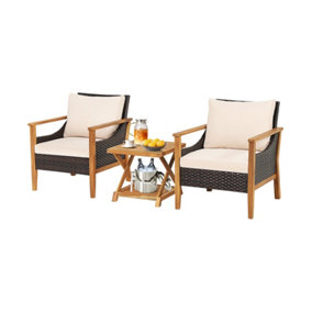 Costway 3PCS Garden Patio Table & Chair Set Outdoor Rattan Wicker Set
