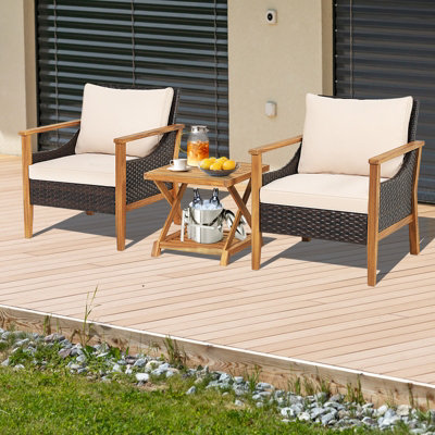 Costway 3PCS Garden Patio Table & Chair Set Outdoor Rattan Wicker Set