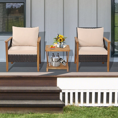 Costway 3PCS Garden Patio Table & Chair Set Outdoor Rattan Wicker Set - 4
