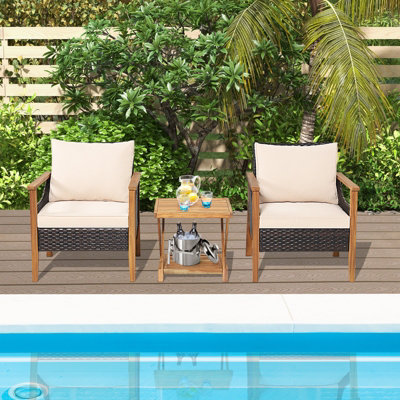 Costway 3PCS Garden Patio Table & Chair Set Outdoor Rattan Wicker Set - 7
