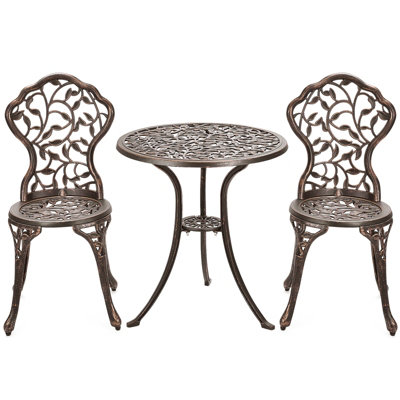 Costway 3Pcs Outdoor Bistro Set Patio Conversation Set Cast Aluminum Leaf Design