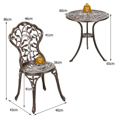 Costway 3Pcs Outdoor Bistro Set Patio Conversation Set Cast Aluminum Leaf Design