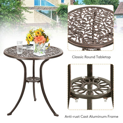 Costway 3Pcs Outdoor Bistro Set Patio Conversation Set Cast Aluminum Leaf Design - 6
