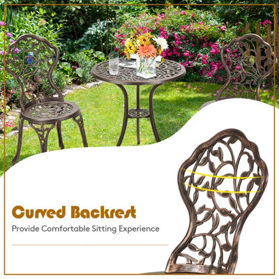 Costway 3Pcs Outdoor Bistro Set Patio Conversation Set Cast Aluminum Leaf Design - 7