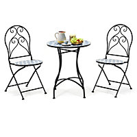 Costway 3PCS Patio Bistro Set Outdoor Mosaic Folding Chairs W/ Table