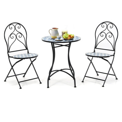 Costway 3PCS Patio Bistro Set Outdoor Mosaic Folding Chairs W/ Table