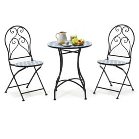Costway 3PCS Patio Bistro Set Outdoor Mosaic Folding Chairs W/ Table