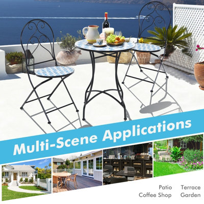 Costway 3PCS Patio Bistro Set Outdoor Mosaic Folding Chairs W/ Table - 3