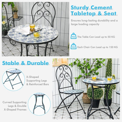 Costway 3PCS Patio Bistro Set Outdoor Mosaic Folding Chairs W/ Table - 4