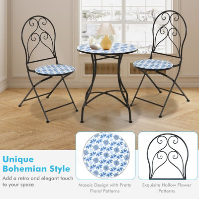 Costway 3PCS Patio Bistro Set Outdoor Mosaic Folding Chairs W/ Table - 5