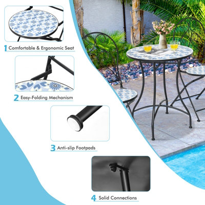 Costway 3PCS Patio Bistro Set Outdoor Mosaic Folding Chairs W/ Table - 6