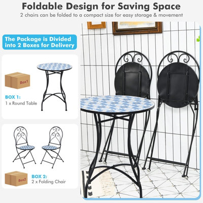 Costway 3PCS Patio Bistro Set Outdoor Mosaic Folding Chairs W/ Table - 7