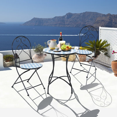 Costway 3PCS Patio Bistro Set Outdoor Mosaic Folding Chairs W/ Table - 8