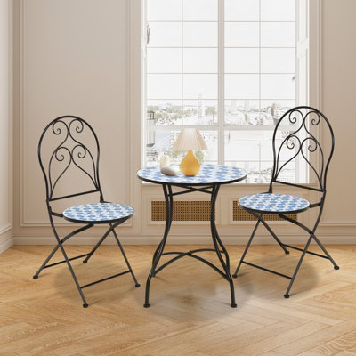 Costway 3PCS Patio Bistro Set Outdoor Mosaic Folding Chairs W/ Table - 9