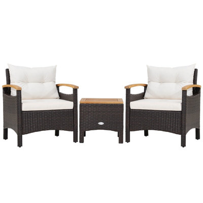 Costway 3PCS Patio Furniture Set Outdoor Rattan Sofa w/ Coffee Table Garden Conversation Set