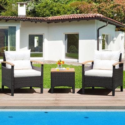 Costway 3PCS Patio Furniture Set Outdoor Rattan Sofa w/ Coffee Table Garden Conversation Set - 4