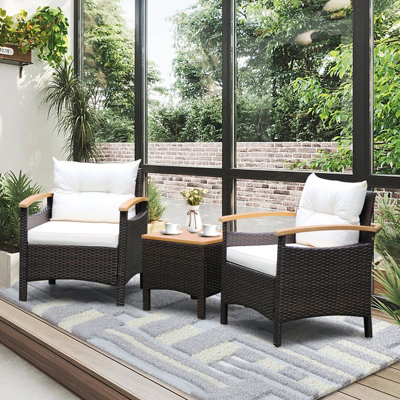 Costway 3PCS Patio Furniture Set Outdoor Rattan Sofa w/ Coffee Table Garden Conversation Set - 5