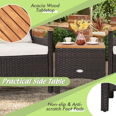 Costway 3PCS Patio Furniture Set Outdoor Rattan Sofa w/ Coffee Table Garden Conversation Set - 6