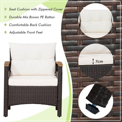 Costway 3PCS Patio Furniture Set Outdoor Rattan Sofa w/ Coffee Table Garden Conversation Set - 7