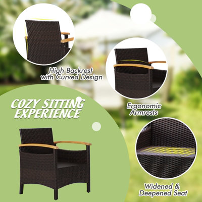 Costway 3PCS Patio Furniture Set Outdoor Rattan Sofa w/ Coffee Table Garden Conversation Set - 8