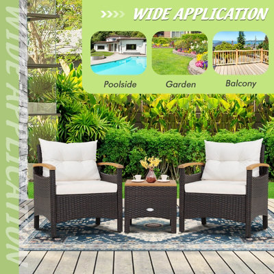 Costway 3PCS Patio Furniture Set Outdoor Rattan Sofa w/ Coffee Table Garden Conversation Set - 9