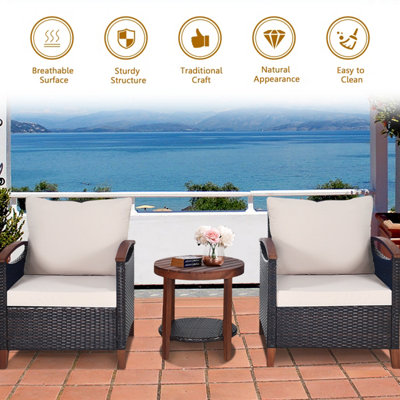 Costway 3pcs Rattan Chair Set Patio Conversation Sofa Set w/ Wooden Coffee Table - 6